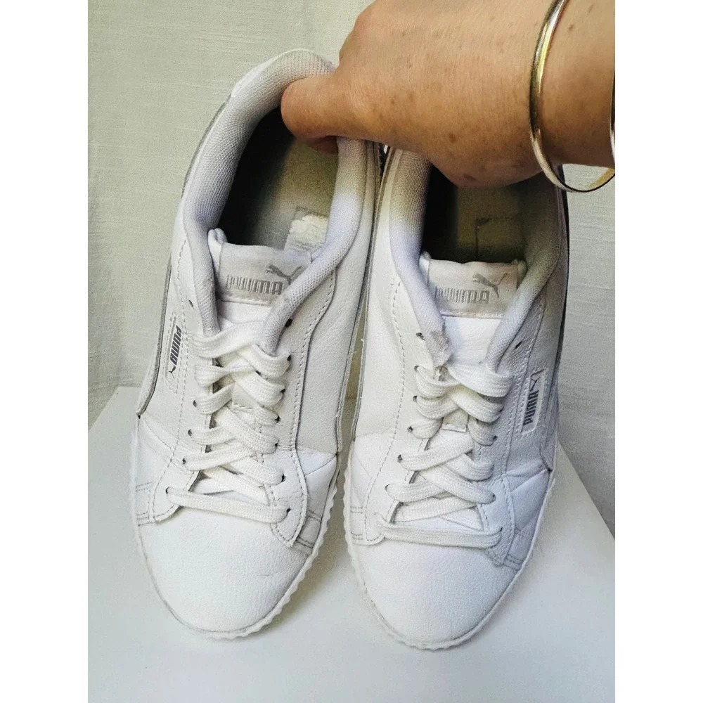 Puma Carina L White Leather Platform Sneakers Womens 8.5 Low Top 384631-02